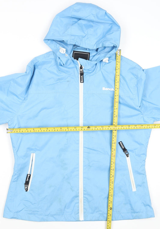 Bench Womens Blue Hooded Windbreaker Jacket Size 14 Lined Zip Casual