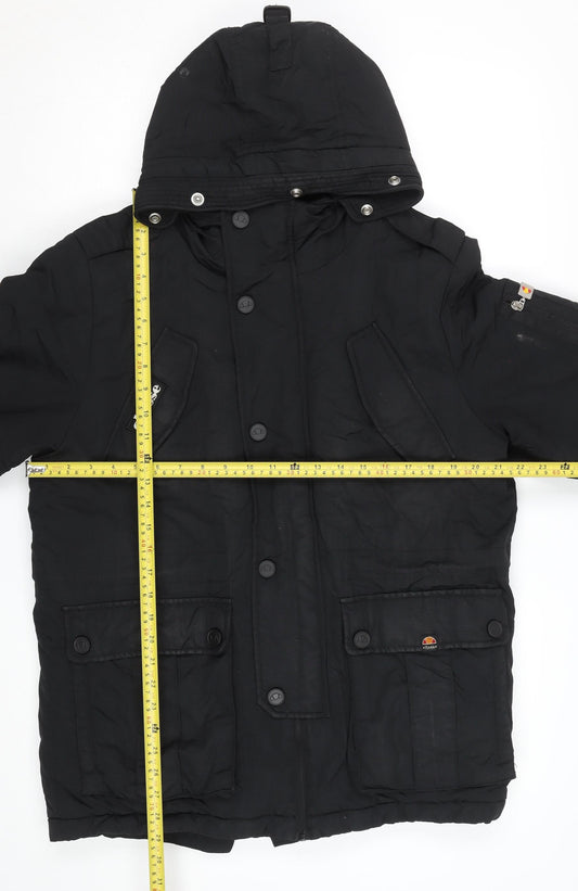 Ellesse Men's Black S Hooded Parka Jacket with Logo | Winter Coat