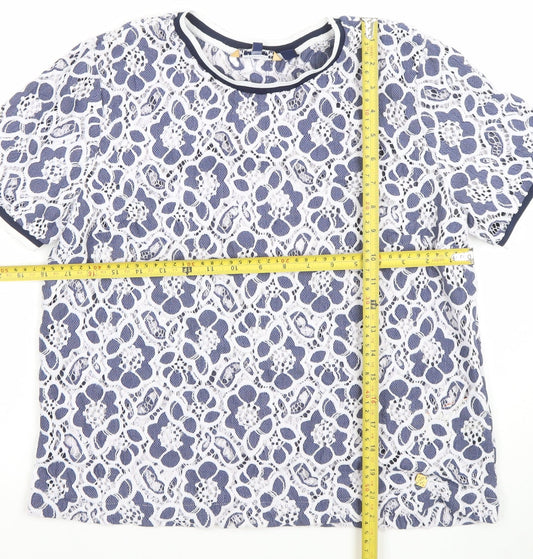 Superdry Women Blue Floral Lace Short Sleeve T-Shirt M