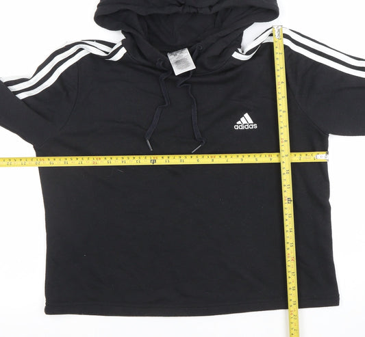 Adidas Womens Black Pullover Hoodie UK 12 Cotton Blend 3-Stripes Design