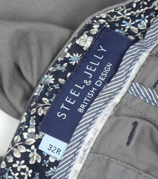 Steel & Jelly Men’s Grey Slim Fit Chino Trousers Size 32R