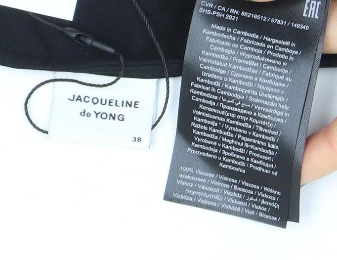 Brand and care label for Jacqueline de Yong Women's Black Viscose Knee Length Ruffle Dress -, size 10