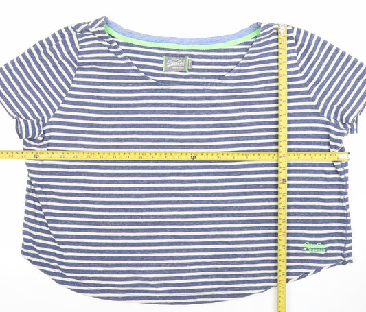 Superdry Womens Blue Striped Cotton T-Shirt Medium Short Sleeve Casual Top
