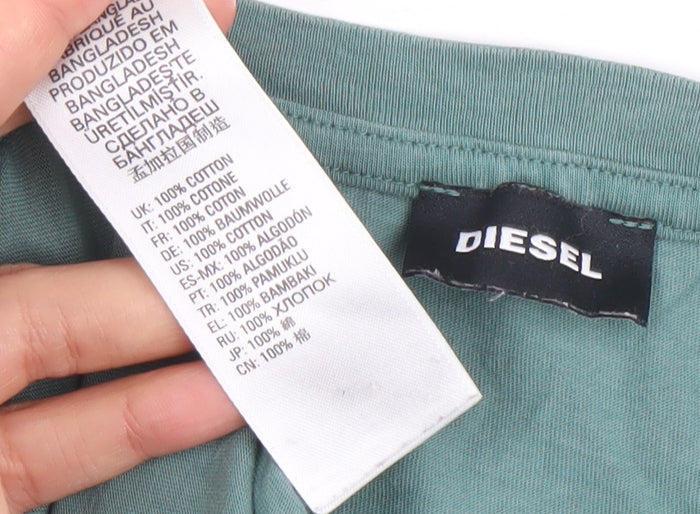 Diesel Men's Green Graphic Print Crew Neck Cotton T-Shirt Size S