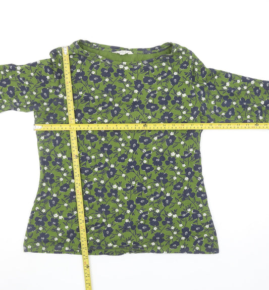 Seasalt Cornwall Womens Green Floral 3/4 Sleeve Cotton Top Size 16