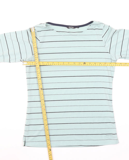 Rohan Women Blue Striped Long Sleeve Cotton Boat Neck T-Shirt Size 10