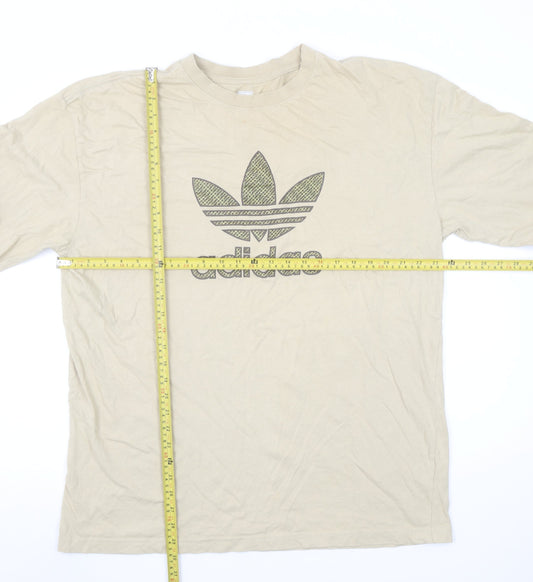 Adidas Men's Beige XL Long Sleeve Logo Cotton T-Shirt