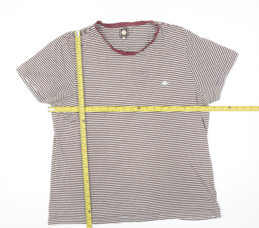 Pretty Green Women’s Brown Striped Cotton Short Sleeve T-Shirt Size L