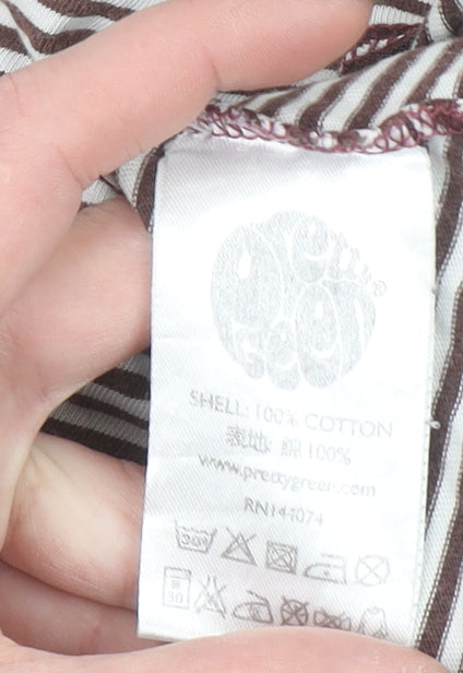 Pretty Green Women’s Brown Striped Cotton Short Sleeve T-Shirt Size L