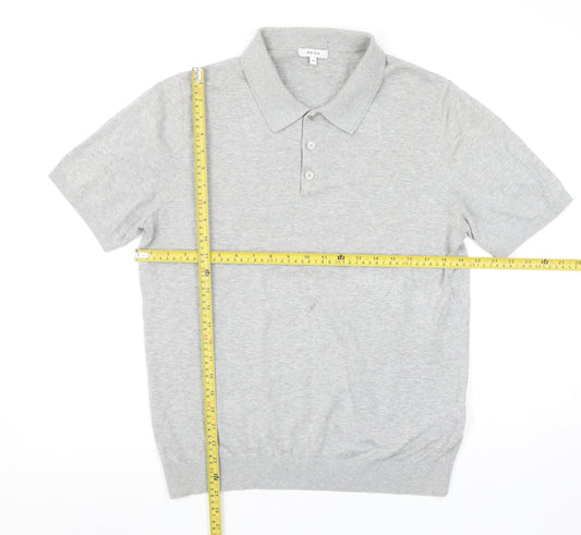 Reiss Men’s Grey 100% Cotton Short Sleeve Polo Shirt Size M