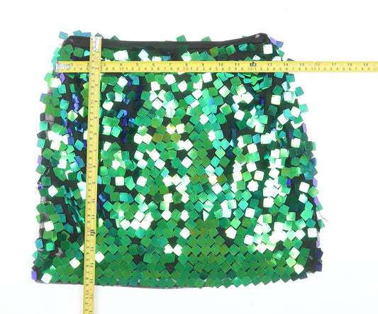 Collective the Label Women’s Green Sequin Mini Skirt UK 8 Petite