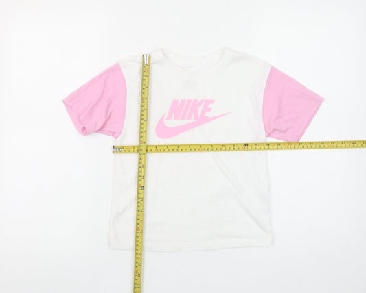 Nike Girls White and Pink Logo T-Shirt 5-6 Years Cotton Short Sleeve