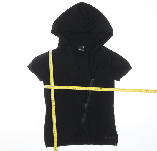 Bench Women's Black Hooded Full Zip Short Sleeve Cotton Jumper Size S