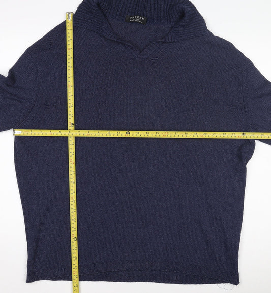 Jaeger Mens Blue Silk Cotton V-Neck Pullover Jumper XL