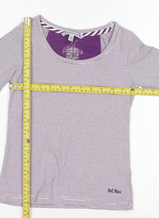 Fat Face Girls Purple Striped Long Sleeve Top Size 8-9Y Cotton Stretch Tee
