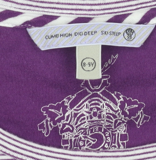 Additional view of FatFace girls’ purple striped long sleeve top, size 8-9y cotton stretch tee