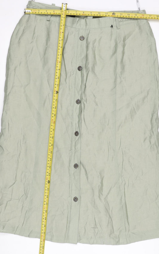 Eugen Klein Women’s Green A-Line Midi Skirt Size 14 Button Front