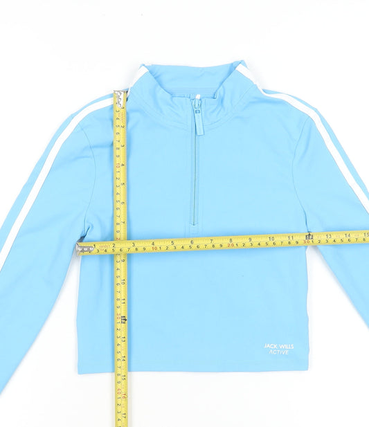 Jack Wills Women Blue Size 8 Cropped 1/4 Zip Long Sleeve Active Top