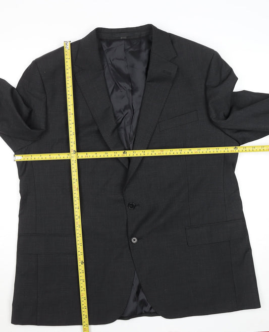 Men’s Grey Wool Blend Two Button Regular Fit Blazer 48R