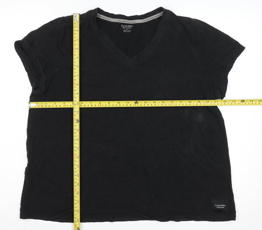 Calvin Klein Performance Womens Black V-Neck Cotton Active T-Shirt Size XL