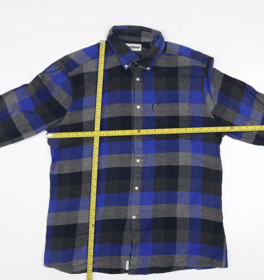 Barbour Men's Blue Grey Check Cotton Long Sleeve Button-Up Shirt XL