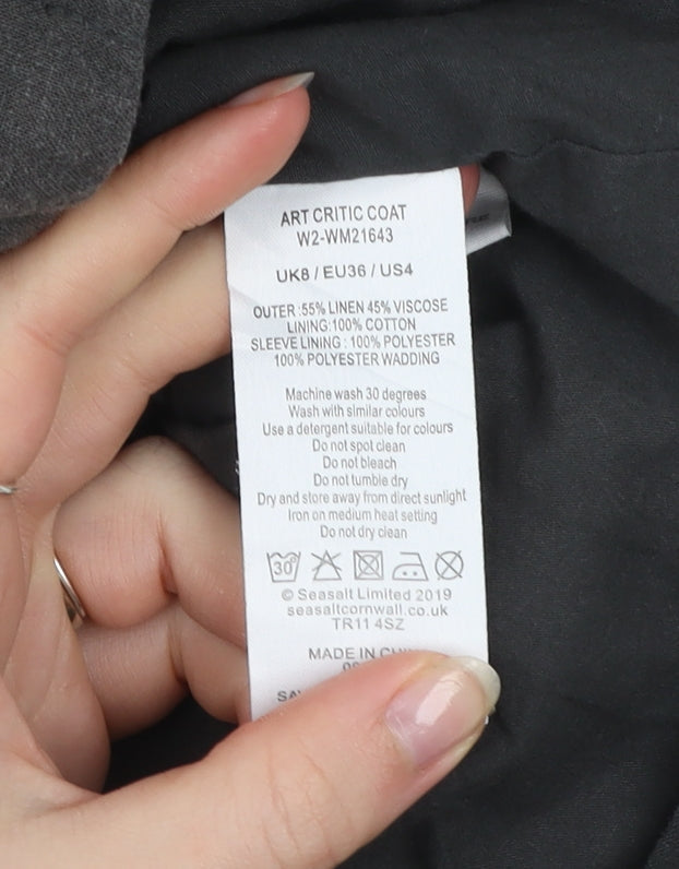 Seasalt Cornwall Women's Grey Linen Blend Long Coat UK 8