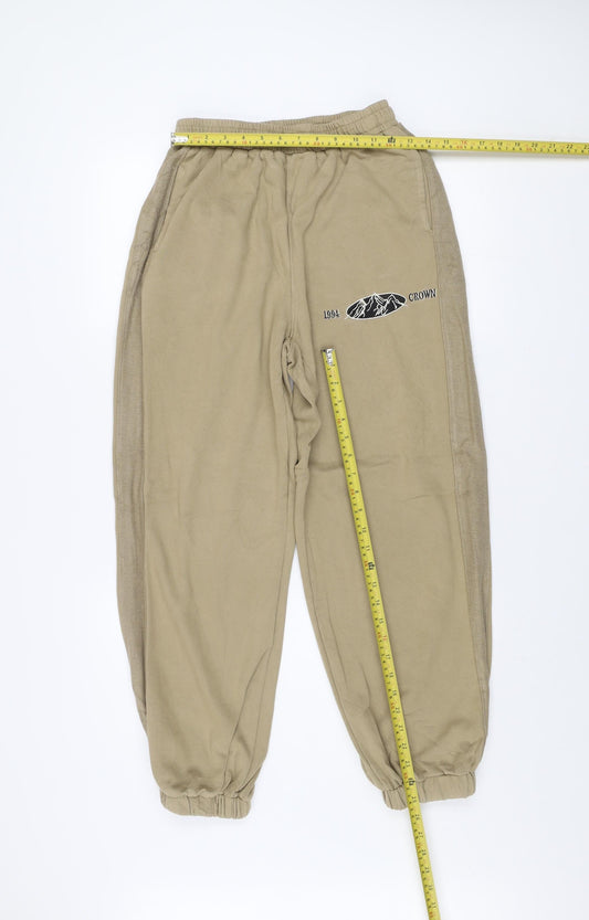 Beer Bro Men's Beige Jogger Sweatpants L Regular Fit Fleece Activewear Trousers