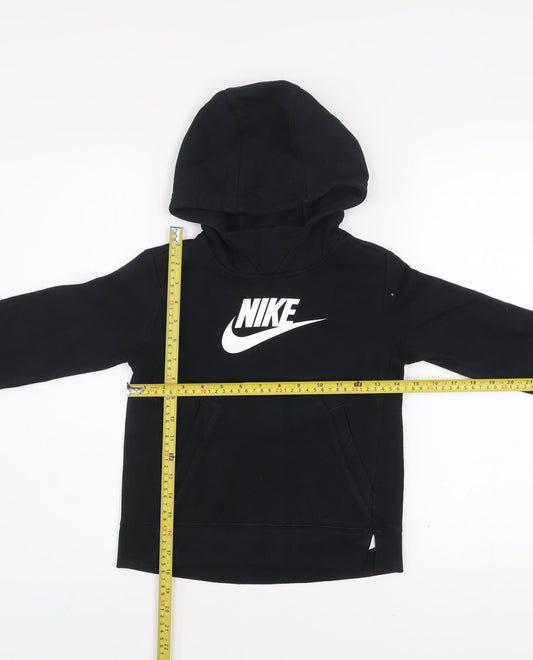 Nike Boys Black Pullover Hoodie XS 122-128cm Cotton Blend Logo Sweatshirt