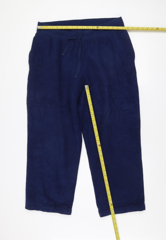 Lands’ End Men Navy Blue Fleece Jogger Trousers Size L Drawstring Waist