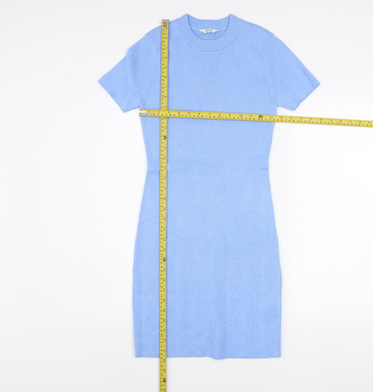 Jack Wills Women's Blue Knit Bodycon Dress UK12 Short Sleeve