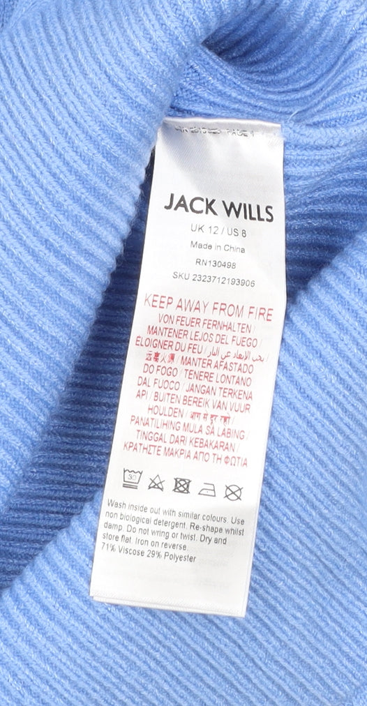 Jack Wills Women's Blue Knit Bodycon Dress UK12 Short Sleeve