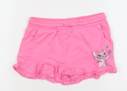 Disney Girls Pink Stitch Sweat Shorts 9 Years Elastic Waist Casual Summer