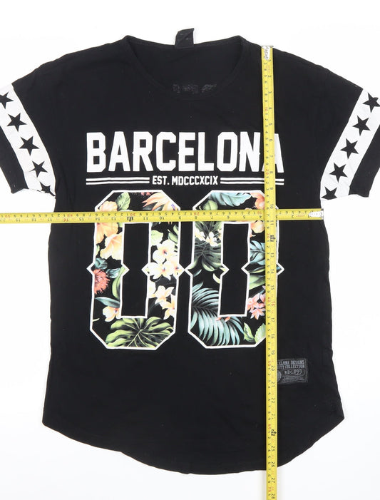 Barcelona Designs Men's Black Floral Graphic City T-Shirt Size S