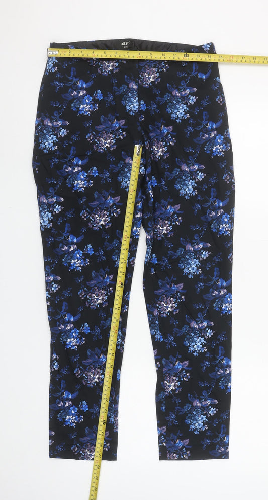 Oasis Women's Blue Floral Cotton Blend Slim Trousers Size 10