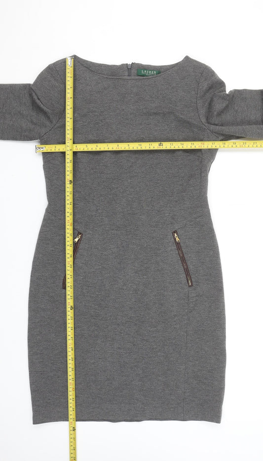 Ralph Lauren Women’s Grey Sheath Work Dress Size 10 Long Sleeve Zip Detail