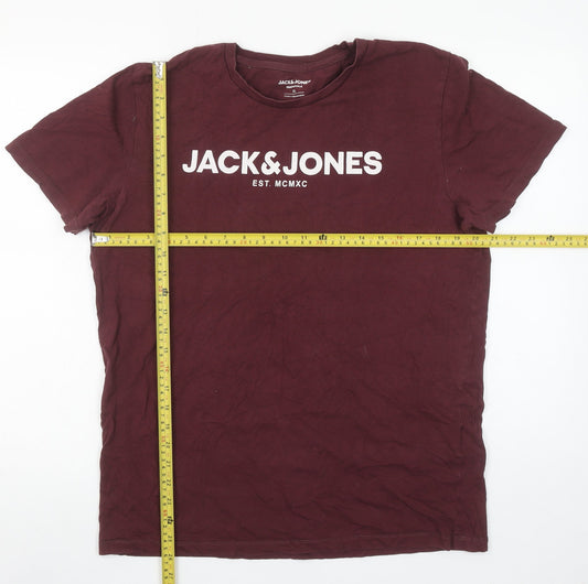 Jack & Jones Men's Brown XL Logo Crew Neck Cotton T-Shirt