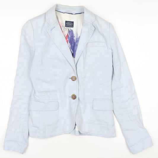 Womens UK Size 8 Regular Joules Blue Linen Blend Blazer