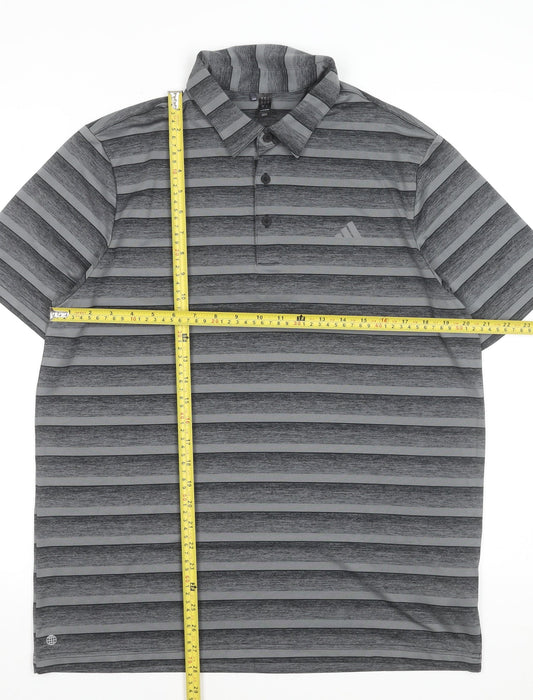 Adidas Men's Grey Striped Polo Shirt 2XL Short Sleeve Performance Fit