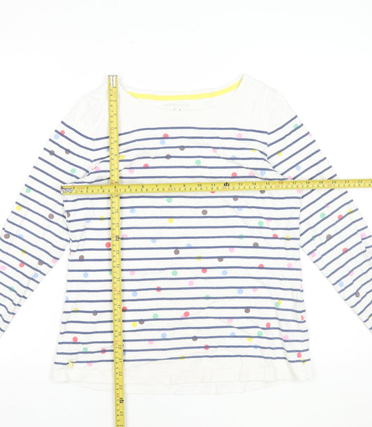 Joules Women White Striped Polka Dot Cotton Long Sleeve T-Shirt UK 10