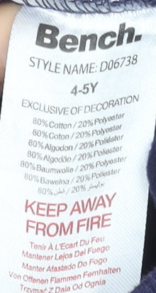 Bench Boys Blue Jogger Trousers 5 Years Cotton Blend Elastic Waist