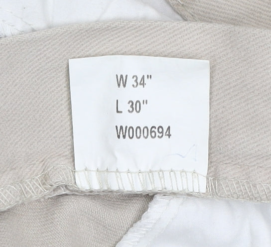 Lee Cooper Men’s Beige Cotton Chino Trousers 34W 30L Regular Fit