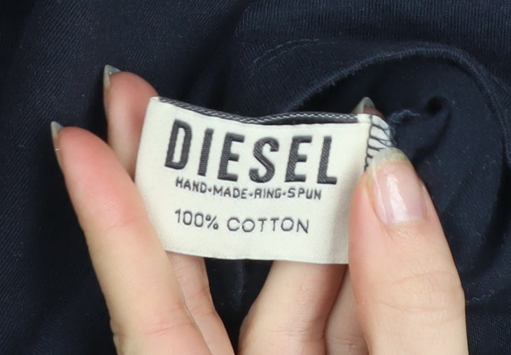 Diesel Men's Black 2XL V-Neck Ring Spun Cotton T-Shirt