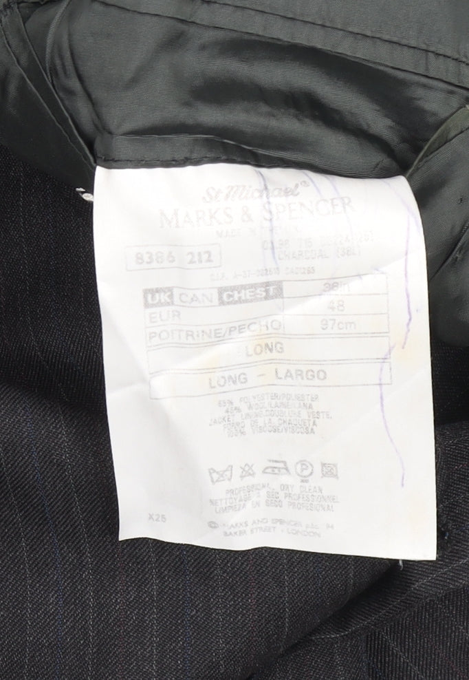 Marks and Spencer Men's Grey Pinstripe 38L Wool Blend Blazer Jacket
