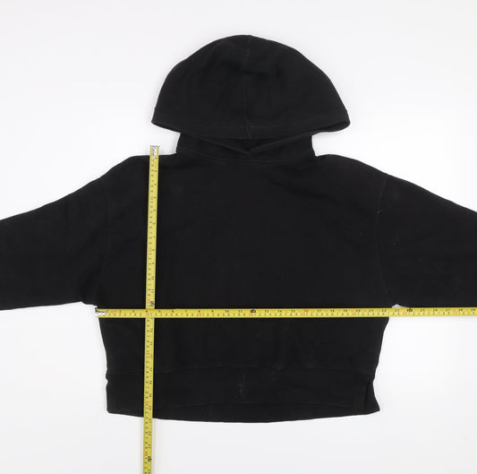 Zara Women Black L Pullover Hoodie Cotton Blend Casual