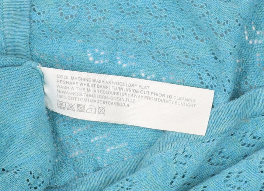 FatFace Women's Blue Size 8 Cotton V-Neck 3/4 Sleeve Cardigan