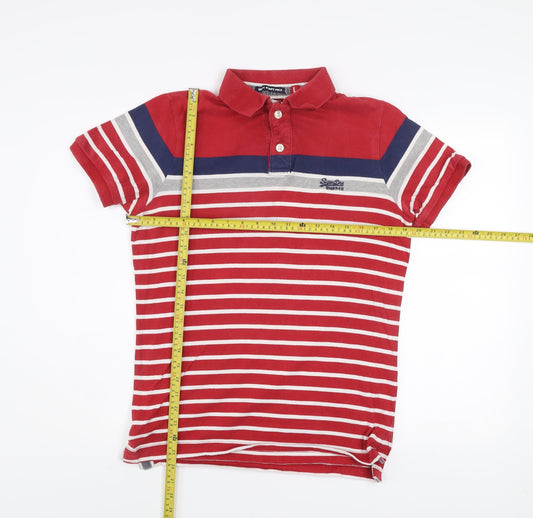 Superdry Men's Red Striped Polo Shirt Size L 100% Cotton Casual