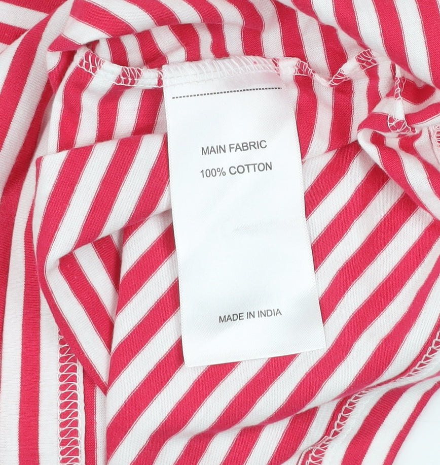 Peter Storm Women Red Striped Cotton V-Neck T-Shirt Size 10