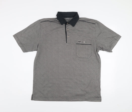 Wolsey Men's Grey Geometric Short Sleeve Cotton Polo Shirt Size M