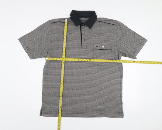 Wolsey Men's Grey Geometric Short Sleeve Cotton Polo Shirt Size M