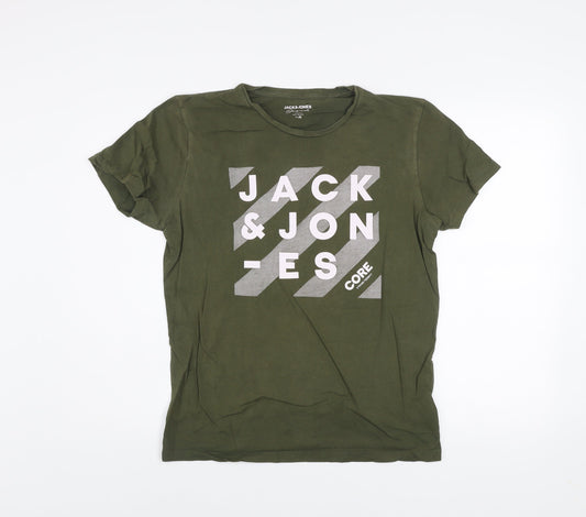 Mens UK Size M JACK & JONES Green Cotton T-Shirt